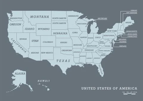 USA map with name of states Stock Illustration