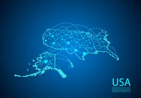 USA map with nodes linked by lines. concept of global communication and busin Stock Illustration