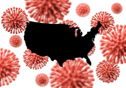 USA map over a scientific virus microbe background. 3D Rendering Ilustração Stock