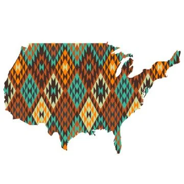 USA map patterned in native american texture Stock Illustration