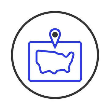 USA map pinpoint location icon within a circular frame highlighting regiona.. Ilustração Stock