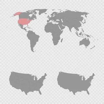 USA Map Set with World Location. Stock Illustration