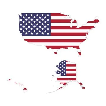 USA map silhouette with flag isolated on white background Illustrazione stock