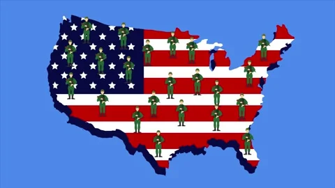 USA map Soldier with blue background Stock Footage 155309459
