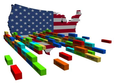 Usa map with stacks of export containers illustration Stock Illustration