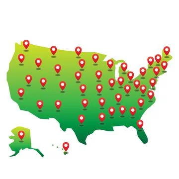 USA map with state location Stock Illustration