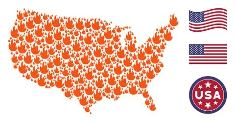 USA Map Stylization of Fire Flame イラスト素材