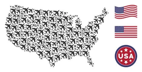 USA Map Stylized Composition of Jet Plane Illustrazione stock