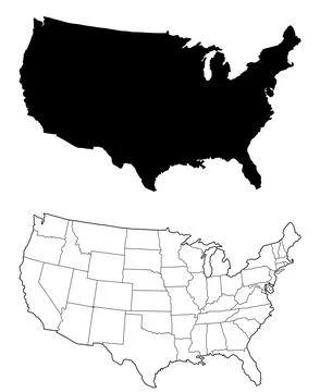 USA map vector with states and silhouette Stock Illustration