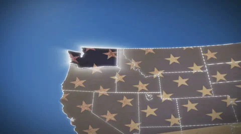 USA map, Washington pull out, all states available. Blue background Stock Footage 25594193