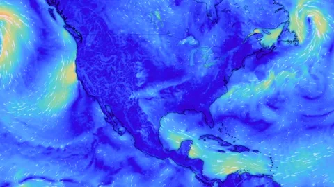 USA meteorological map shows wind speed and direction animation Stock Footage 337095239
