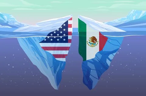 USA Mexico trade war tariffs war iceberg conflict concept divided icebergs with Stock-Illustration