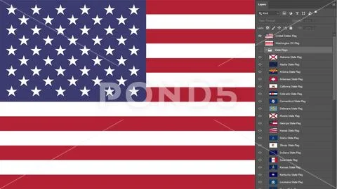 USA National and State Flags 16:9 Format PSD Template