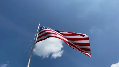 The USA national flag in the wind Stock Footage 303061743