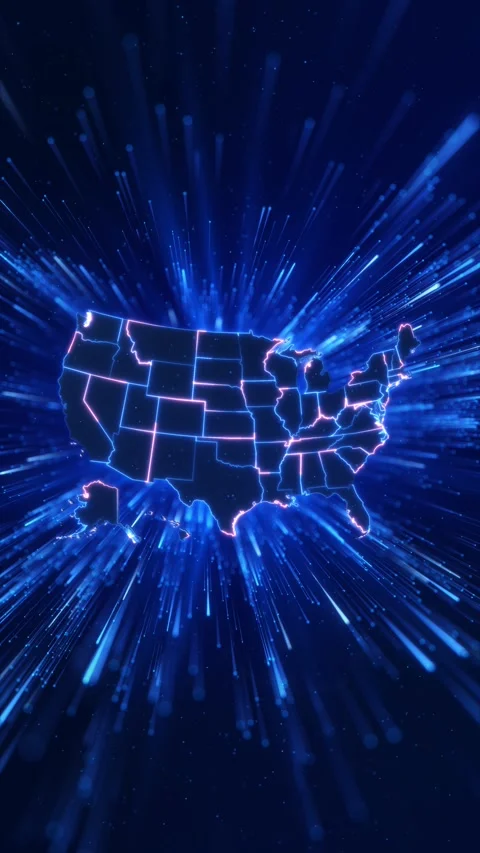 USA Neon State Map with High Speed Data Burst Stock Footage 342615609