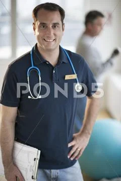 USA, New Jersey, Jersey City, Portrait of fitness instructor in gym Stock Photos