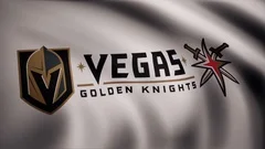 USA - NEW YORK, 12 August 2018: Waving flag with Vegas Golden Knights NHL  hockey team logo.