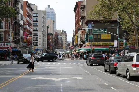 USA, New York City - 12 August, 2014: The Busy Street in China Town Manhattan Stock Photos