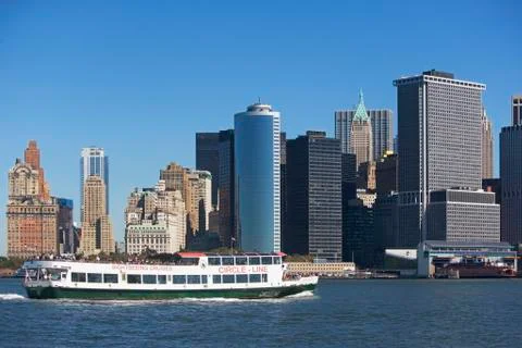 USA, New York City, Manhattan skyline with ferry Stock Photos