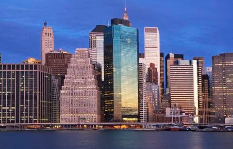 USA, New York City, Manhattan skyline at dusk Stock Photos