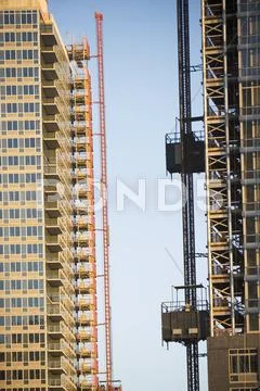 USA, New York City, Modern office blocks under construction Stock Photos