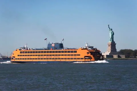 USA, New York City, Staten Island Ferry with Statue of Liberty Stock Photos