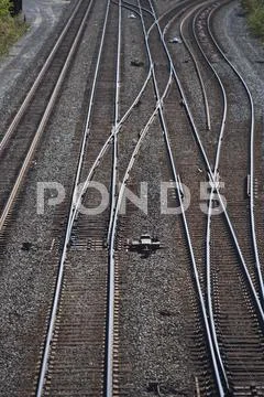 USA, New York, Long Island, railroad tracks Stock Photos