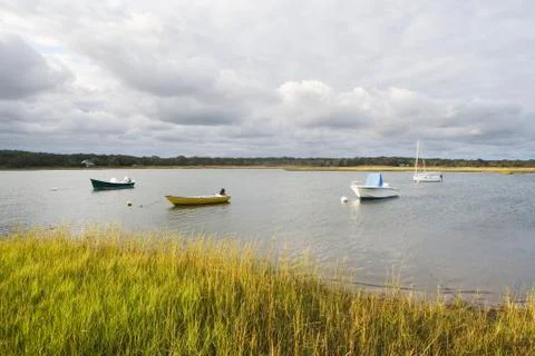 USA, New York, Long Island, East Hampton, Boats floating on lake Stock Photos
