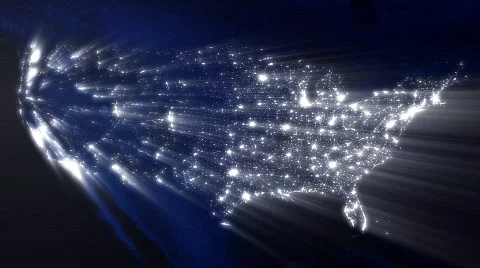 USA at Night with Ray of Lights (Loop) Stock Footage 374227