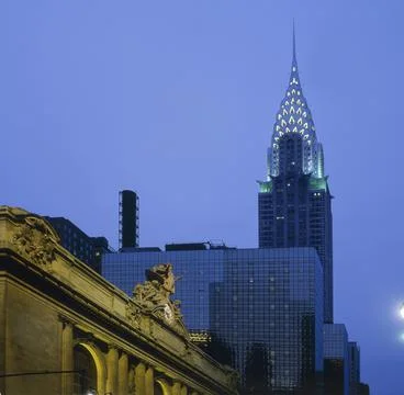 USA NY NYC Chrysler Building Central Station 42nd Street at night North America Stock Photos