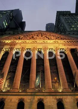 Usa, nyc, new york stock exchange, dusk Stock Photos