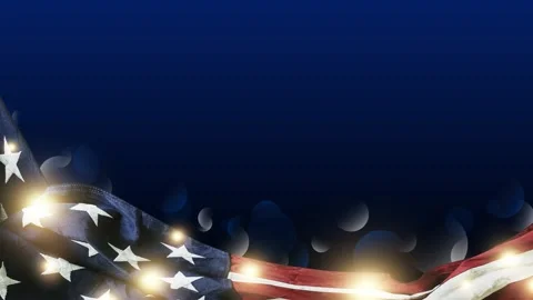 USA or American flag with lights effect and bokeh on blue background Stock Footage 339436280