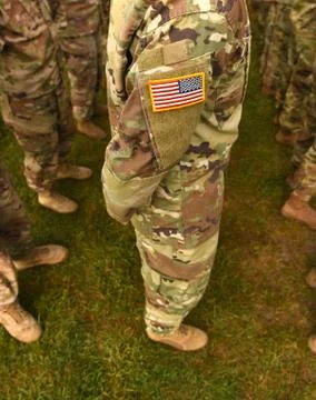 USA patch flag on army uniform. US troops Stock Photos
