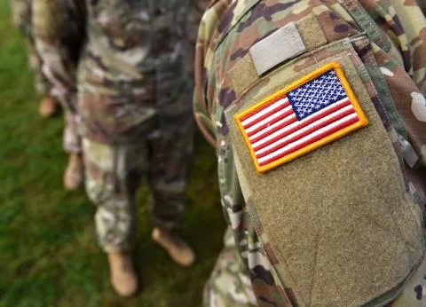 USA patch flag on army uniform. US troops Stock Photos