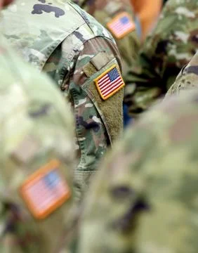 USA patch flag on army uniform. US troops Fotos Stock