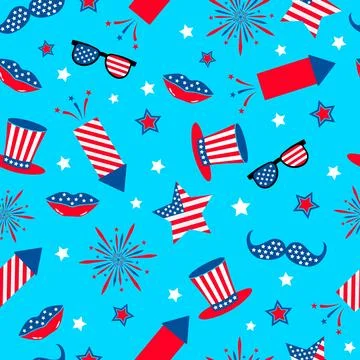 USA patriotic seamless pattern. 4th of July traditional background.  Hats a.. Stock Illustration
