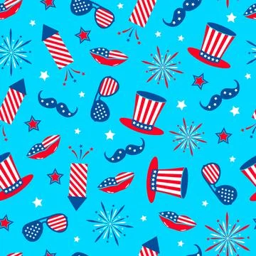 USA patriotic seamless pattern. Fourth of July traditional background. Cracke Stock Illustration