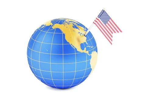 USA pin flag on globe map, 3D rendering Stock Illustration