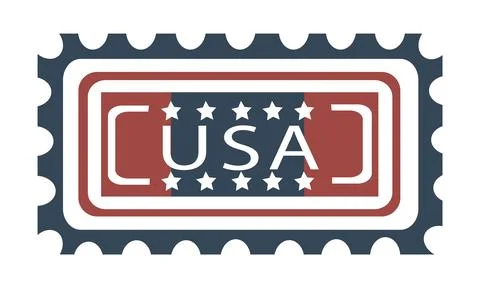 USA postage stamp vector illustration with stars and stripes flat design Stock Illustration