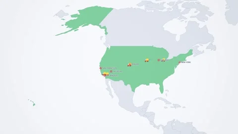 USA Road Trip Route on Light Map Stock Footage 341360757