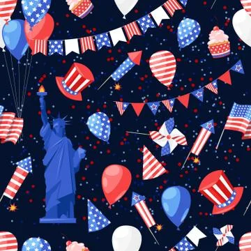 USA seamless navy pattern. Vector print background. American national symbols Stock Illustration