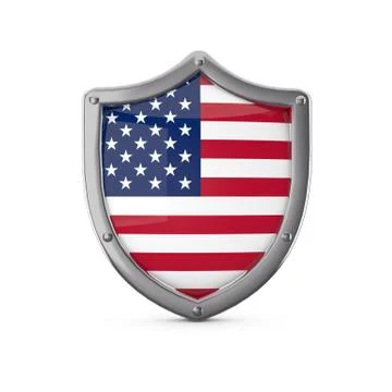 USA security concept. Metal shield shape with national flag Stock Illustration
