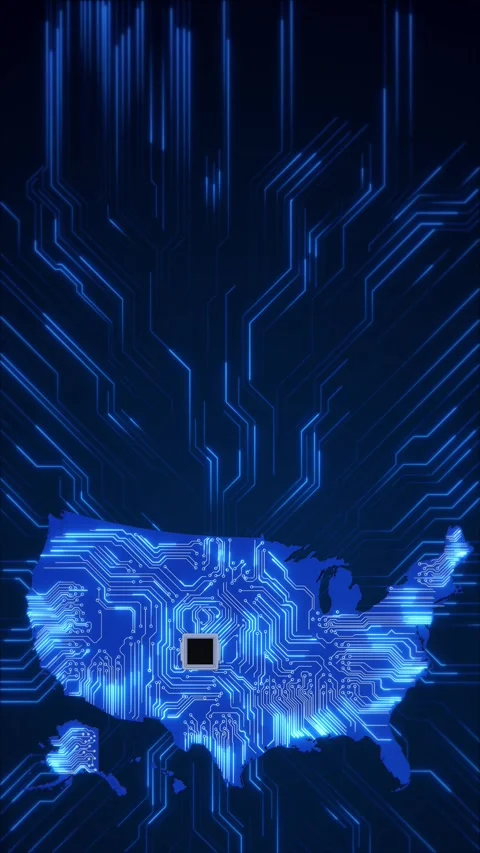 USA Semiconductor Circuit Map with AI Processor Technology Video stock 342614971