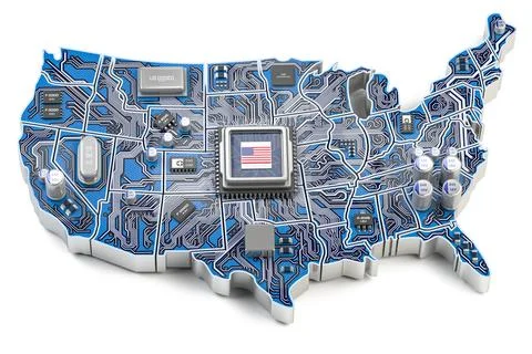 USA semiconductor industry, computer chips manufacturing  and artificial in.. 스톡 일러스트