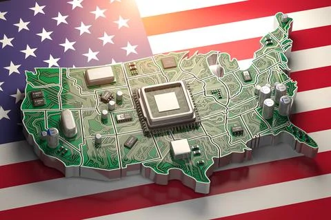 USA semiconductor industry, computer chips manufacturing  and artificial in.. 스톡 일러스트