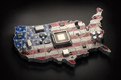USA semiconductor industry, computer chips manufacturing  and artificial in.. 스톡 일러스트
