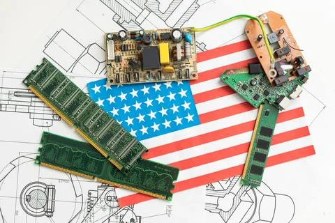 USA semiconductor industry, computer chips manufacturing and artificial Stock Photos