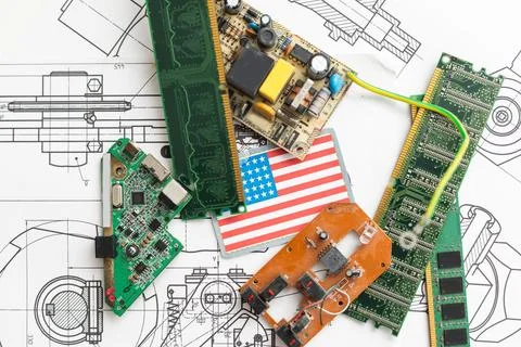 USA semiconductor industry, computer chips manufacturing and artificial Stock Photos