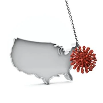 USA simple 3D map being hit by coronavirus. 3D Rendering Ilustração Stock