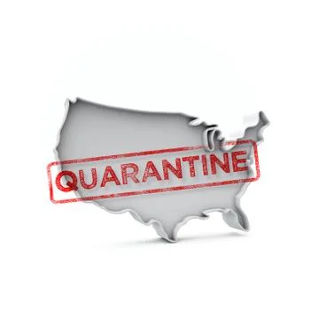 USA simple 3D map with red quanantine stamp. 3D Rendering Ilustração Stock